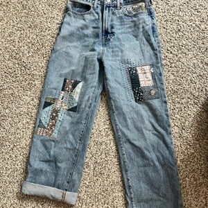 Abercrombie & Fitch Blue Patchwork Boyfriend Jeans
